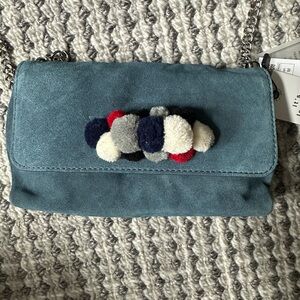Zara Blue Suede Pompom crossbody